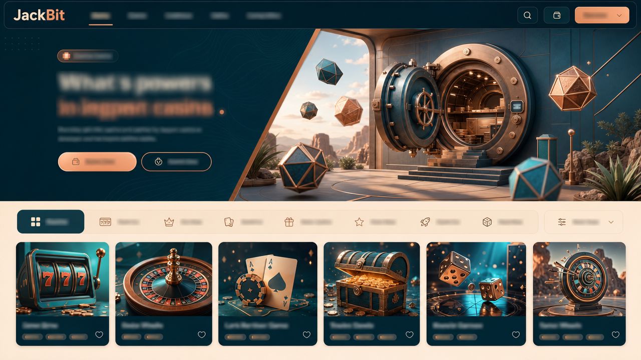 JackBit casino homepage with game categories, featured game tiles and wallet controls